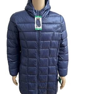 Aventure Women 3/4 Length Puffer Quilted Coat Jacket Navy Blue Lightweight XL